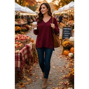 J.Crew | Merino Wool Blend V-Neck Sweater| Maroon | Pockets | Small